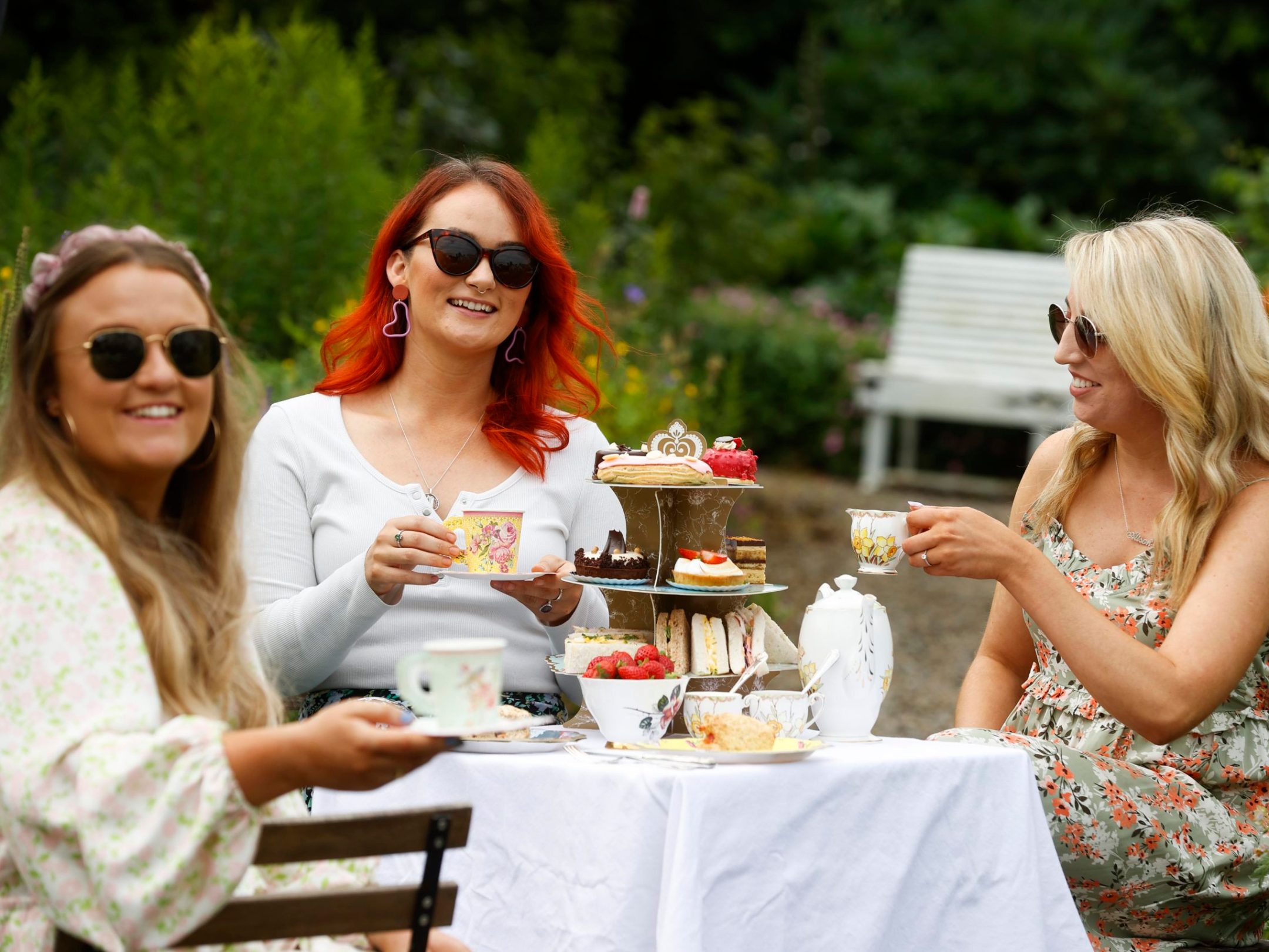 a woman sitting on a table