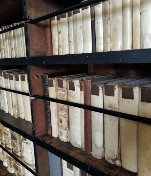 a row of very old books