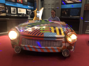 a close up of a toy car on display