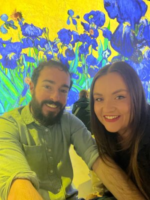 a man and a woman taking a selfie