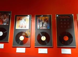irish records on a red wall