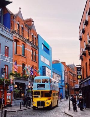 a bus on a city street