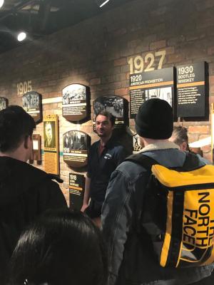 Gavin the tour guide speaking to the group