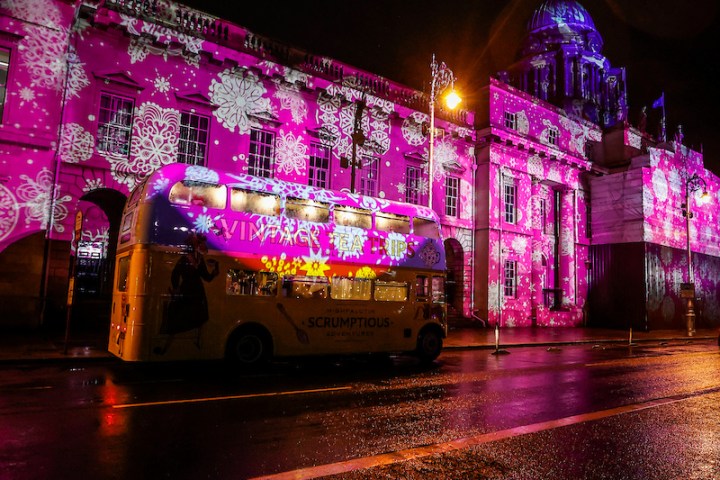 a train that is lit up at night