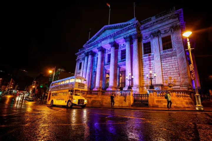 a lit up city at night