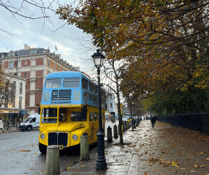 a bus that is parked on a city street