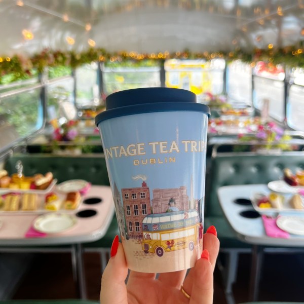 cup on upper deck of bus