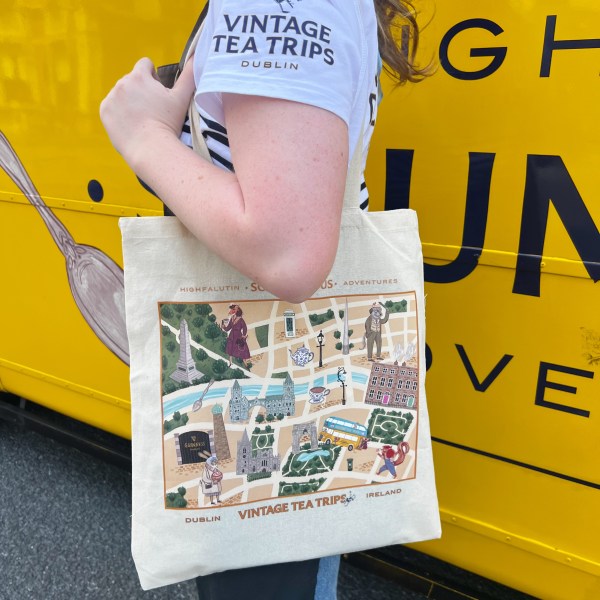 vintage tea trips tote bag