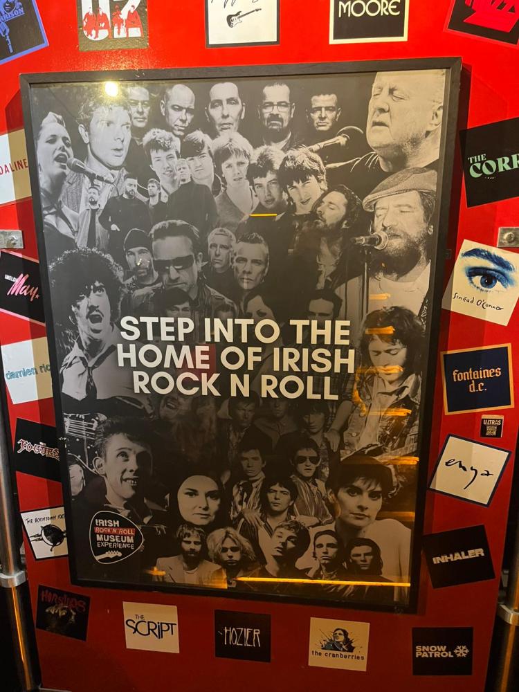 Collage of Irish rock artists and bands with text 'Step into the Home of Irish Rock N Roll' on a red background.